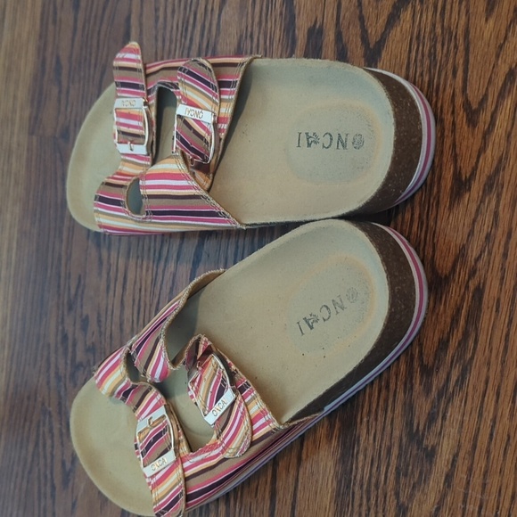 ONCAI stripe comfort cork footbed 2 strap Vacation slip on sandals sz 9 - Picture 7 of 10